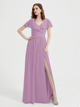 Mancherons Longue Mousseline Robes Avec Fente Glycine