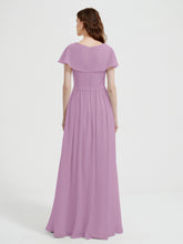 Mancherons Longue Mousseline Robes Avec Fente Glycine