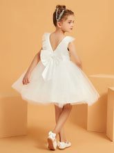 Robe de Fille à Décolleté en Scoop avec Nœud en Satin