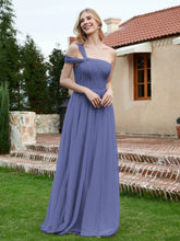 Robe Plissée en Tulle Sans Manches à Une Épaule Pervenche