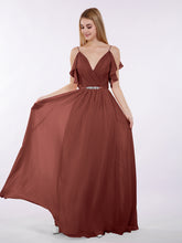 Bretelle Spaghetti Mousseline Robe avec Col en V terracotta