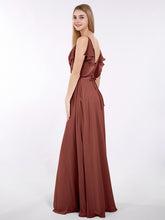 Bretelle Spaghetti Mousseline Robe avec Col en V terracotta