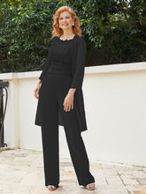 Pantsuit Chic en Mousseline Top en Dentelle avec Veste Noir