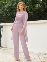 Pantsuit Chic en Mousseline Top en Dentelle avec Veste Dusk