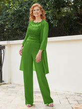 Pantsuit Chic en Mousseline Top en Dentelle avec Veste Mousse