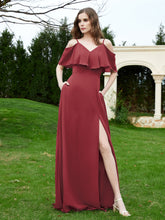 Robe Longue de A-ligne Hors de l'épaule en Mousseline Cannelle Rose