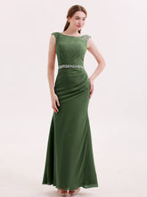 Robe Mousseline Fourreau avec Ceinture Perlée Olive Verte