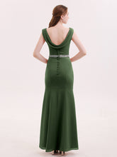 Robe Mousseline Fourreau avec Ceinture Perlée Olive Verte