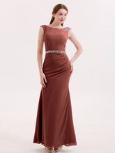 Robe Mousseline Fourreau avec Ceinture Perlée terracotta