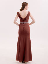 Robe Mousseline Fourreau avec Ceinture Perlée terracotta