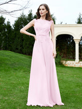 Robe Appliquée de A-ligne en Mousseline et Dentelle Rose Pâle