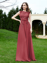 Robe Appliquée de A-ligne en Mousseline et Dentelle Cannelle Rose