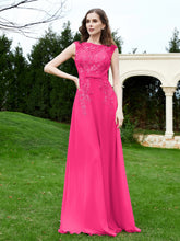 Robe Appliquée de A-ligne en Mousseline et Dentelle Fuchsia