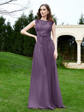 Robe Appliquée de A-ligne en Mousseline et Dentelle Plum