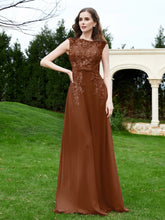 Robe Appliquée de A-ligne en Mousseline et Dentelle Terracotta