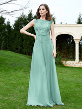 Robe Appliquée de A-ligne en Mousseline et Dentelle Turquoise