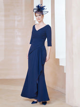 Robe de A-ligne Plissée en Mousseline Longueur au Sol Bleu Marine Clair Grande Taille
