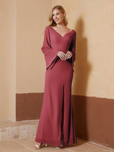 Robe Fourreau à Col en V en Mousseline avec Manches Longues Cannelle Rose