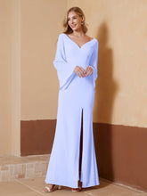 Robe Fourreau à Col en V en Mousseline avec Manches Longues Lavande