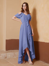 Robe Asymétrique de A-ligne en Mousseline Pervenche