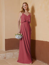 Robe de A-ligne à Col en V en Mousseline Longueur au Sol Cannelle Rose