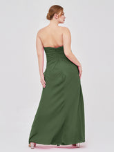 Sans Bretelles Fourreau Mousseline Robe avec Plissés Olive Verte
