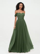 Robes Princesse en Tulle à Epaules Dénudées avec Nœud à Ceinture Olive Verte