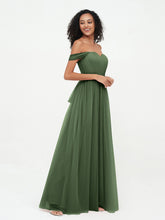 Robes Princesse en Tulle à Epaules Dénudées avec Nœud à Ceinture Olive Verte Grande Taille