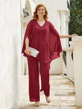Pantsuit à Manches Flottantes Top en Mousseline Bordeaux