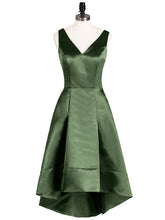 Col en V Satin Asymétrique Robes Demoiselle d'honneure Olive Verte