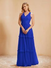 Robe de A-ligne Plissée en Tulle Longueur au Sol Bleu Royale