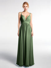 Robe Longue en Mousseline à Taille Empire à Col en V Profond Olive Verte
