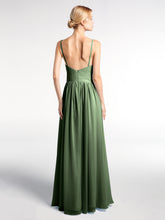 Robe Longue en Mousseline à Taille Empire à Col en V Profond Olive Verte