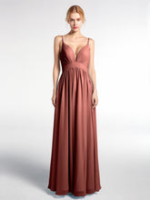 Robe Longue en Mousseline à Taille Empire à Col en V Profond terracotta