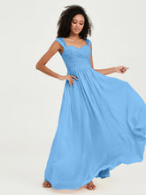 Col En Cœur Mousseline Robes Avec Dentelle Mancherons Bleu