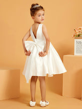 Robe de Fille Courte à A-ligne avec Nœud Ivoire