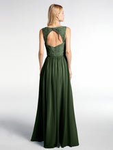 Robe Maxi Dentelle Top à Col en V avec Jupe en Mousseline Olive Verte
