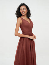Robes Princesse de Pleine Longueur en Tulle avec Décolleté en V terracotta