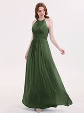 Licou Mousseline Robe Longue avec Taille Plissée Olive Verte