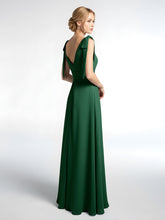 Robe Maxi en Mousseline à Bretelles Plates de Nœud avec Fente à l'Avant Vert Foncé