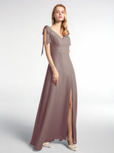 Robe Maxi en Mousseline à Bretelles Plates de Nœud avec Fente à l'Avant Dusk