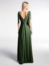 Robe Maxi en Mousseline à Bretelles Plates de Nœud avec Fente à l'Avant Olive Verte