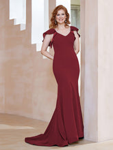 Robe Sirène avec Traîne de Balayage à Col en V Bordeaux