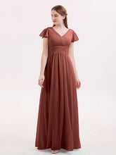 Mancheron Mousseline Longue Robe Demoiselle d'honneur terracotta