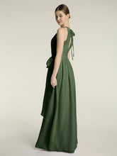 Longueur Complète Mousseline Robes Licou Cou Avec Nœud Olive Verte