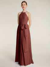 Longueur Complète Mousseline Robes Licou Cou Avec Nœud terracotta