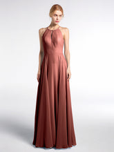 Robe Longue à Décolleté en Trou de Serrure Licou avec Jupe Circulaire terracotta