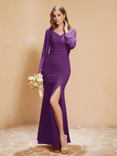 Robe Sirène en Mousseline à Manches Longues avec Fente Raisin