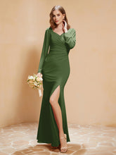 Robe Sirène en Mousseline à Manches Longues avec Fente Mousse