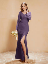 Robe Sirène en Mousseline à Manches Longues avec Fente Plum